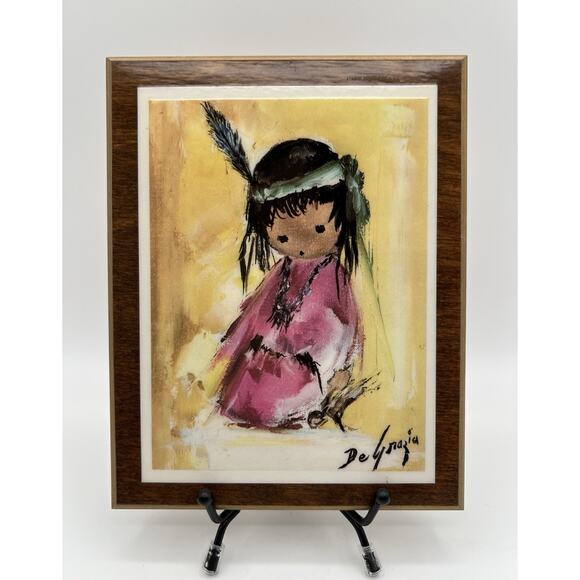 Ted DeGrazia Art Print on Wood Plaque Kneeling Girl Laminated “Love Me” 5.5”x7” - Picture 1 of 7